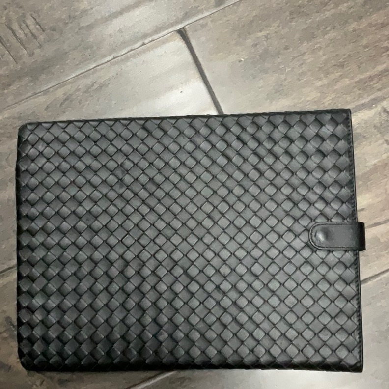 Bottega Veneta Black Woven Leather Ipad Case